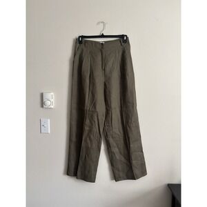 Lucy Paris Wide Leg Pants LINEN Pleated Trousers Medium EU‎ 40 Green  Classic